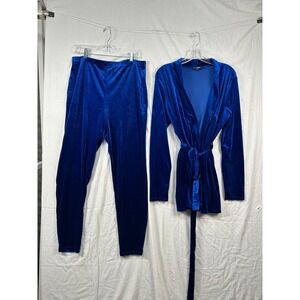 Fashion Nova Womens Blue Crushed Velvet 2 Piece Lounge Set Robe Leggings #2281